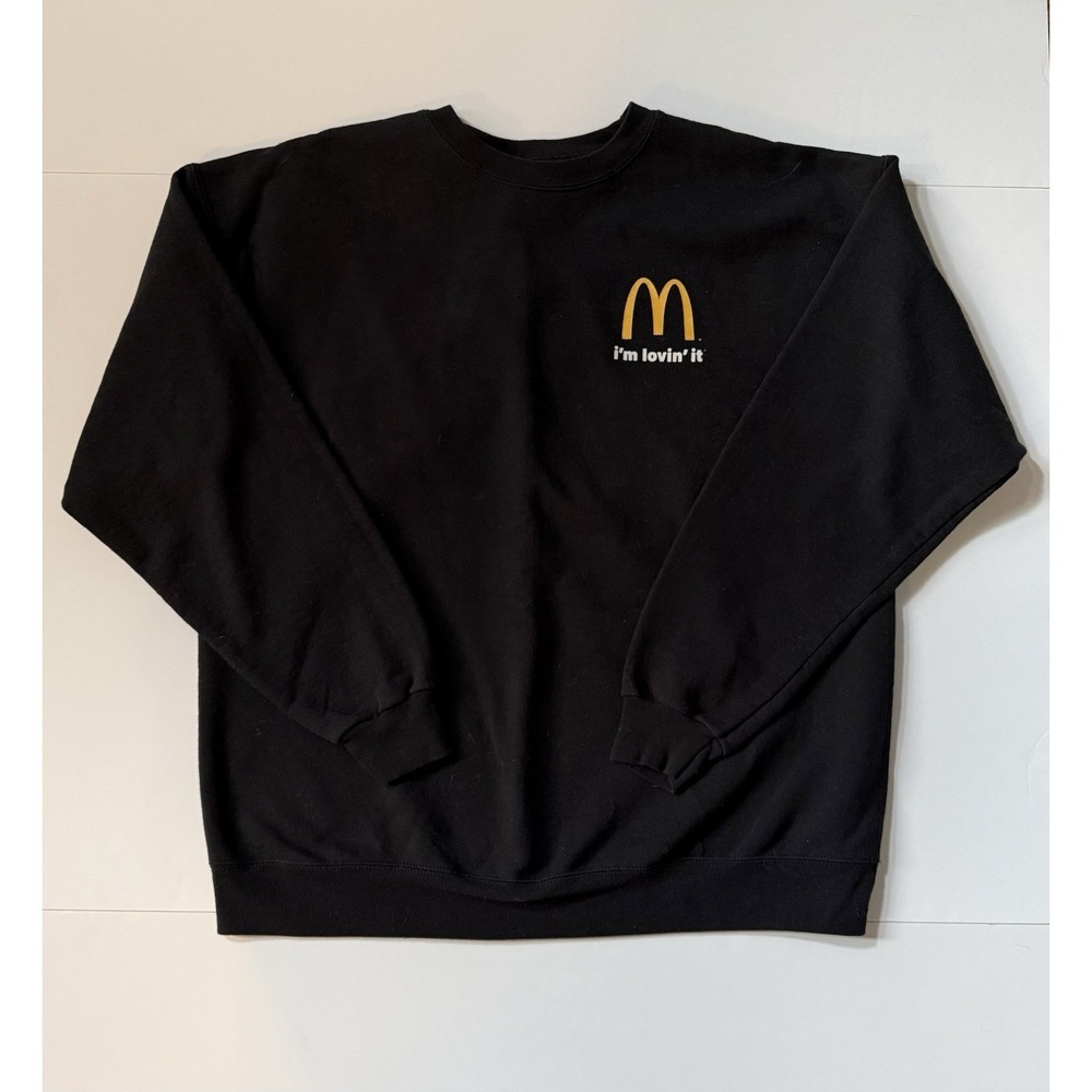 Vintage McDonalds Sweatshirt Mens Large Black Crewneck Im Lovin It Logo Employee